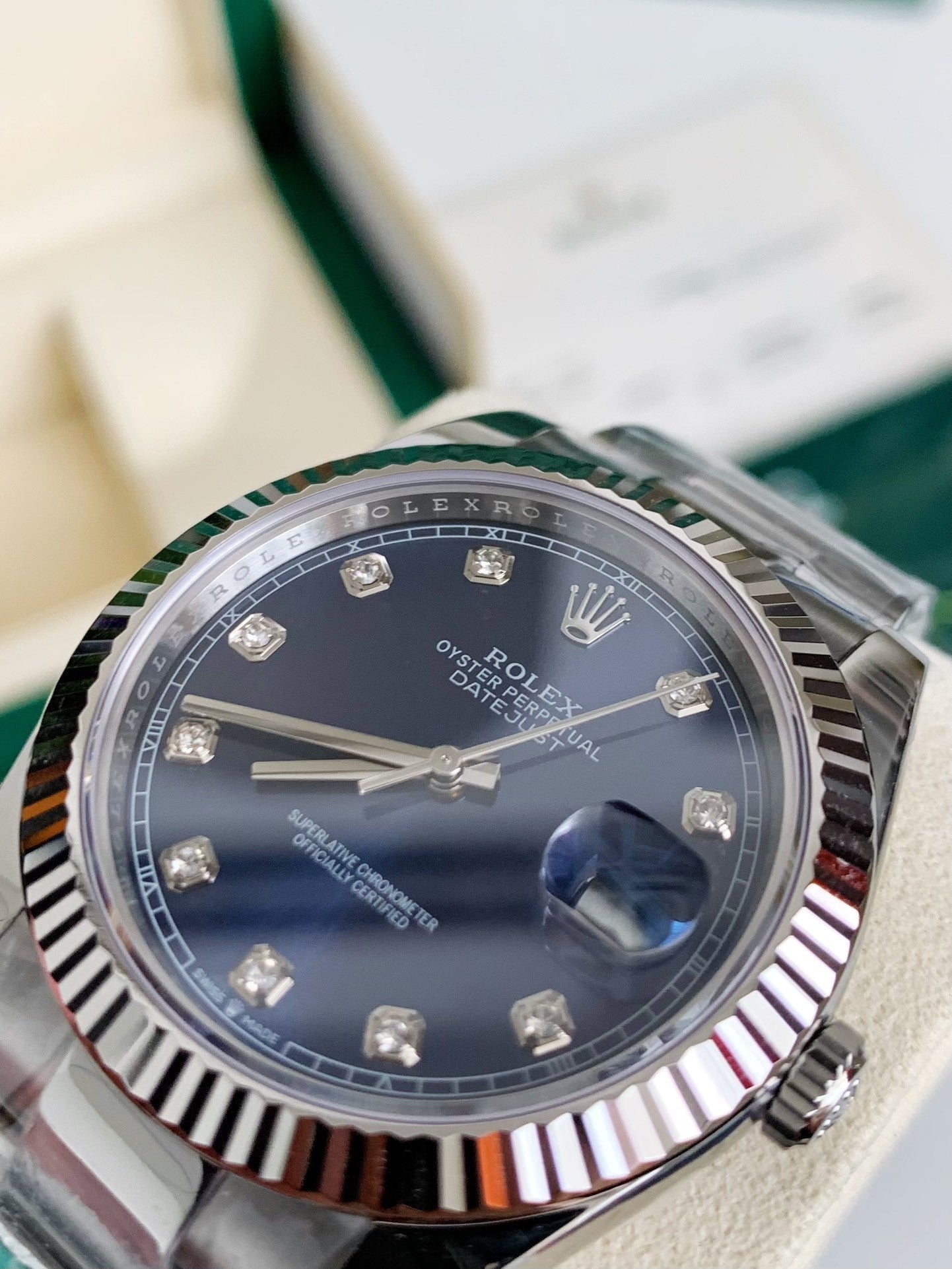 Datejust-Style Watch – Blue Dial with Diamond Markers, Stainless Steel, 41mm