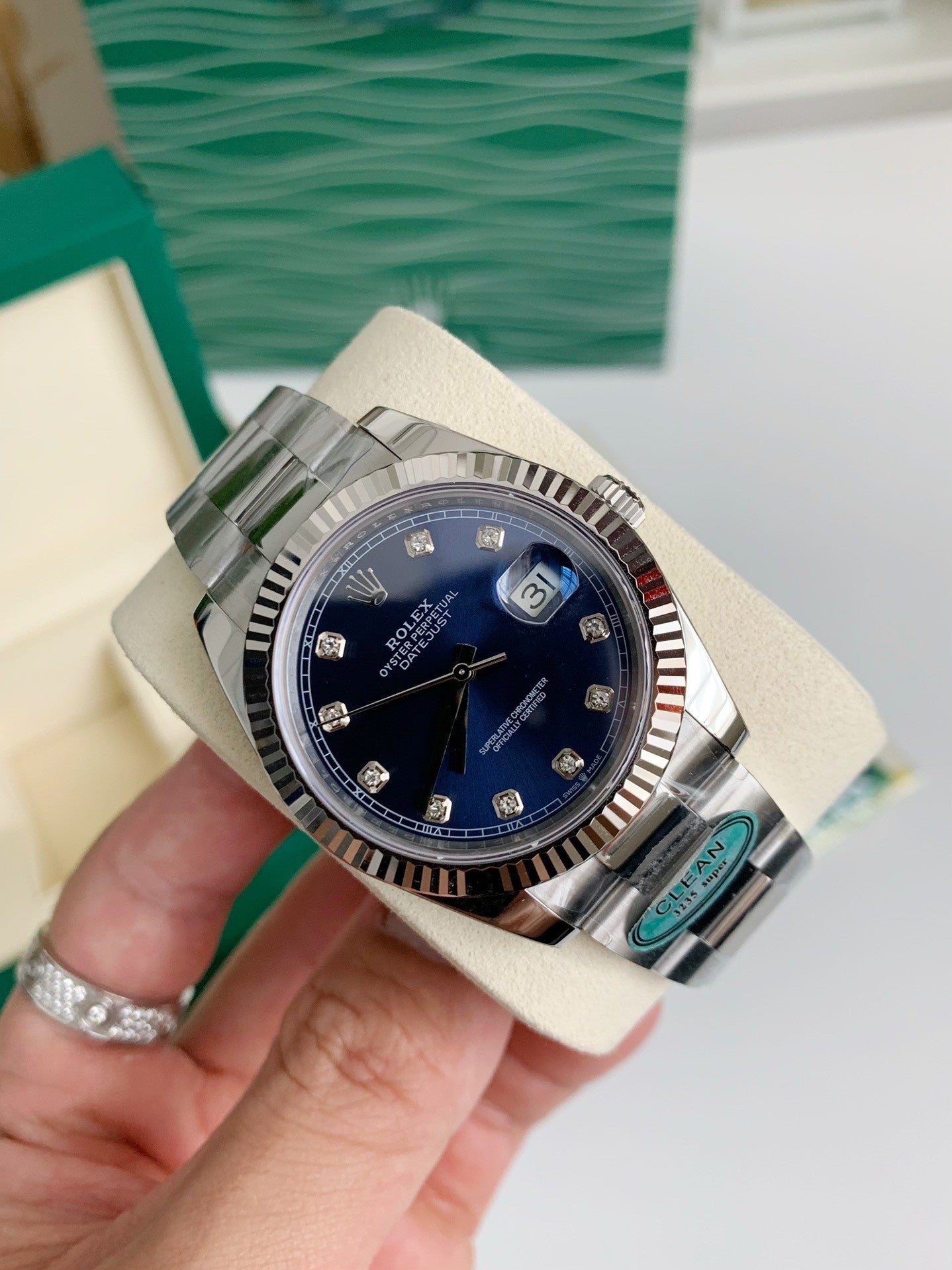 Datejust-Style Watch – Blue Dial with Diamond Markers, Stainless Steel, 41mm