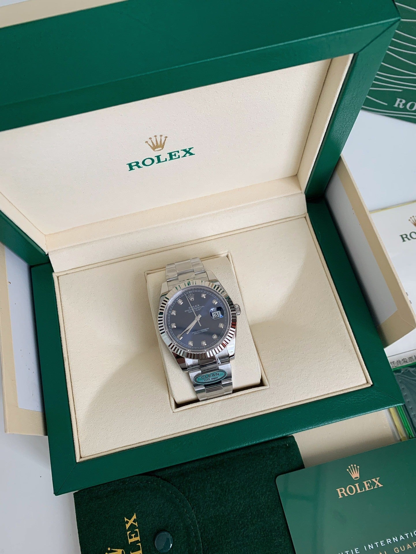 Datejust-Style Watch – Blue Dial with Diamond Markers, Stainless Steel, 41mm
