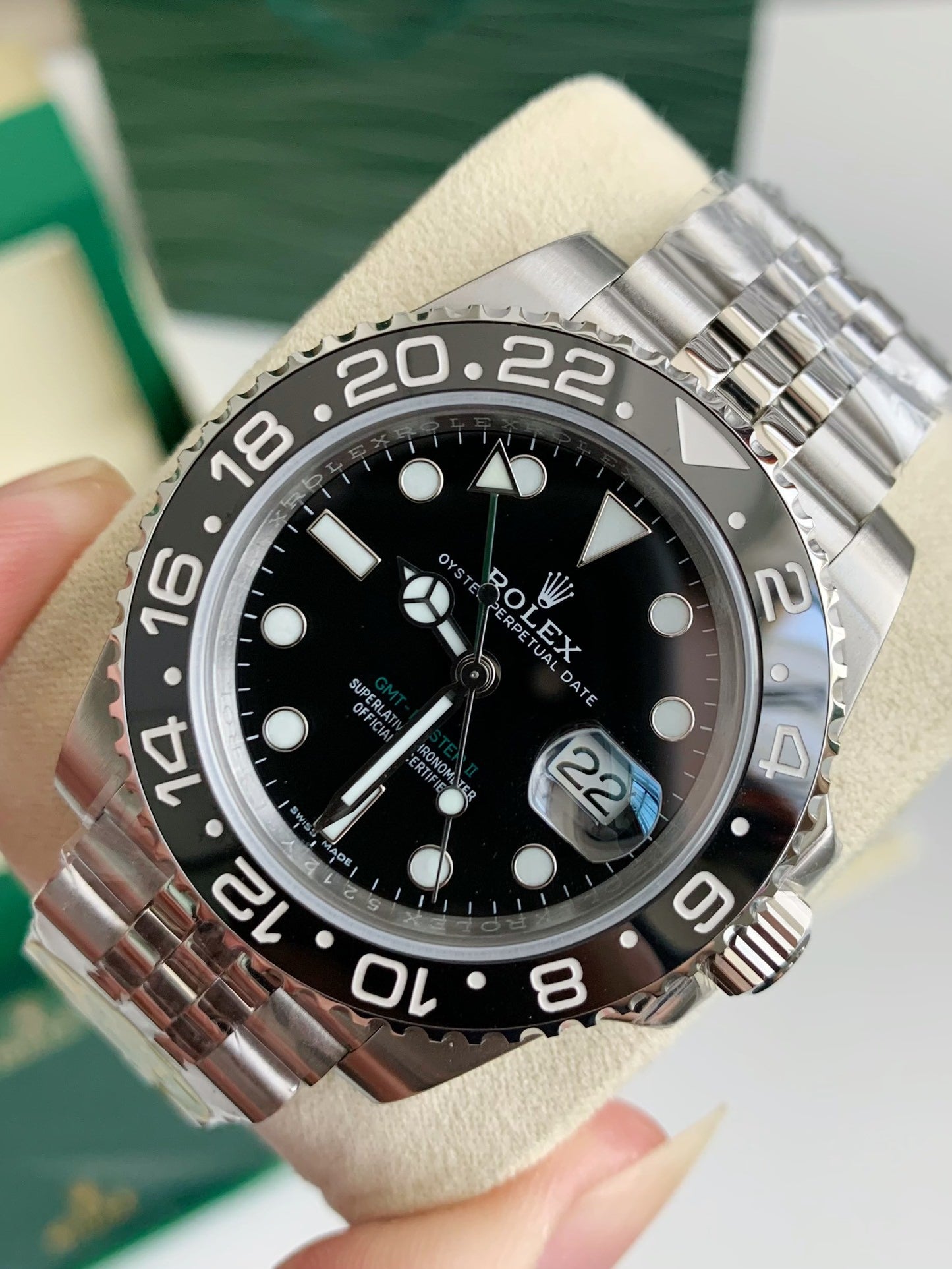 GMT-Master II Style Watch – Stainless Steel, Black Dial, 40mm