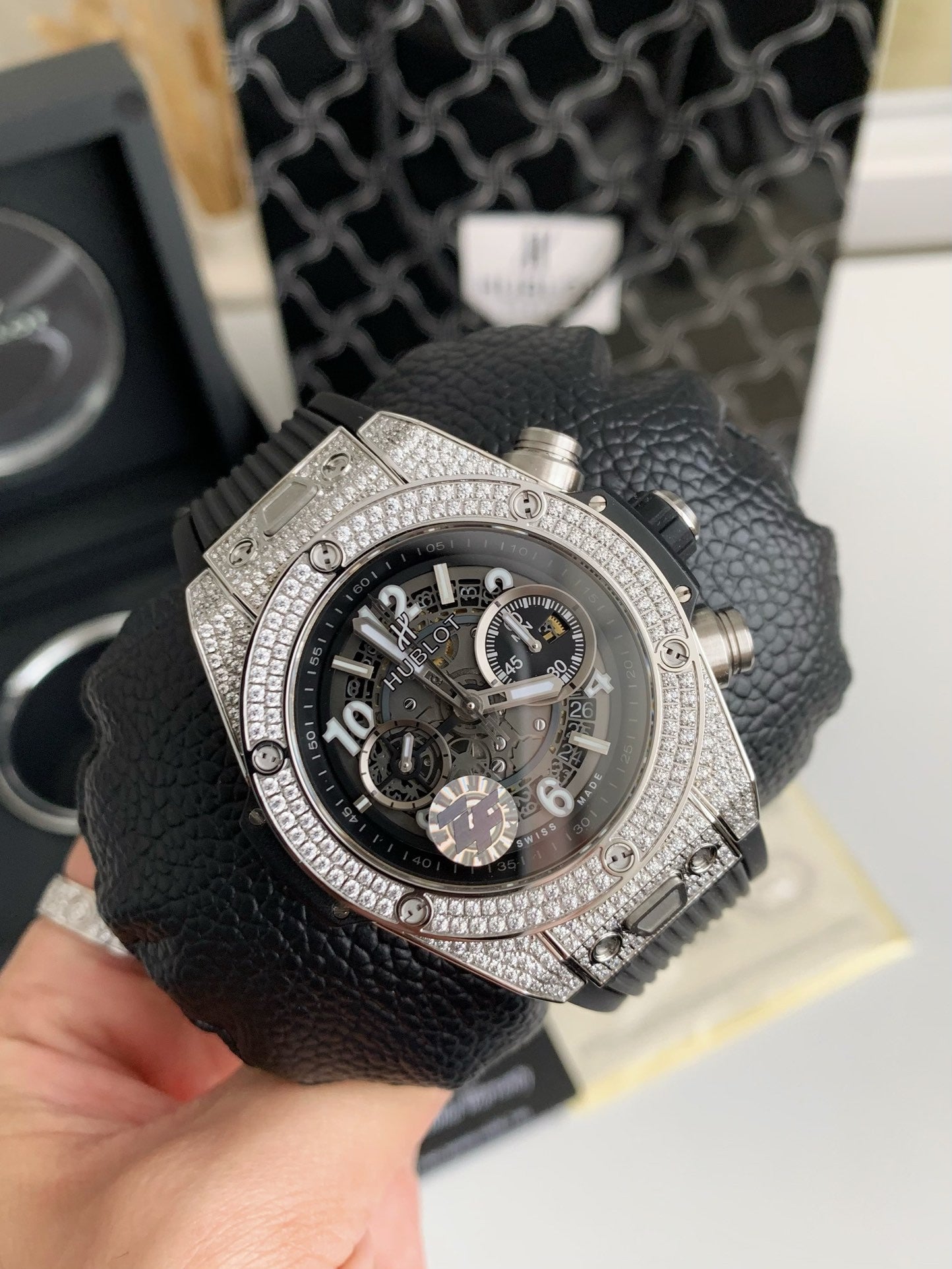 Full Diamond Chronograph V2 – Sapphire Mirror, Rubber Strap, Modified 7750 Movement