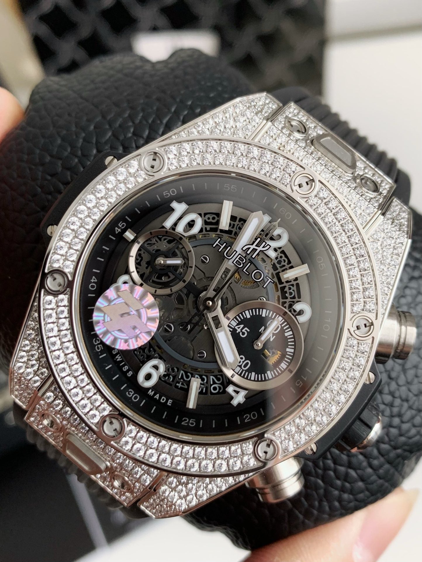 Full Diamond Chronograph V2 – Sapphire Mirror, Rubber Strap, Modified 7750 Movement