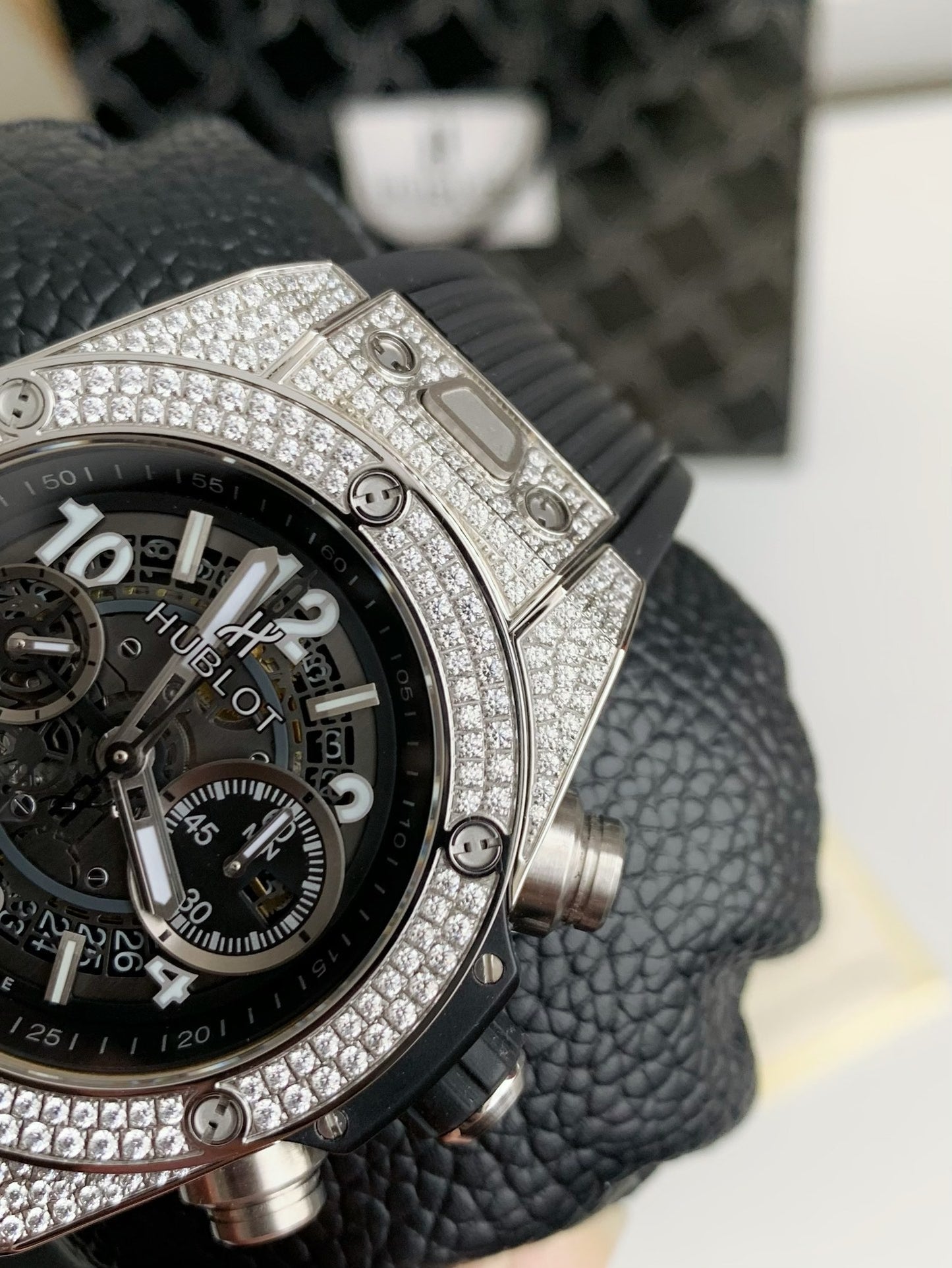Full Diamond Chronograph V2 – Sapphire Mirror, Rubber Strap, Modified 7750 Movement