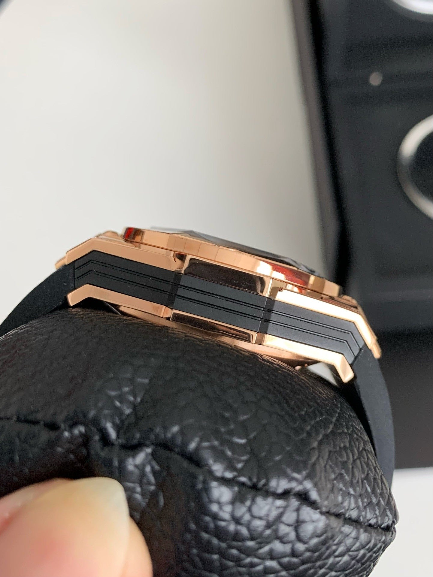 Tattoo Chronograph 45mm – Rose Gold Geometric Bezel, Skeleton Dial, Fluororubber Strap
