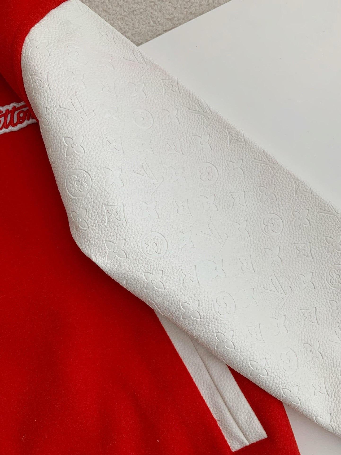 Red & White Flower Embroidered Varsity Jacket