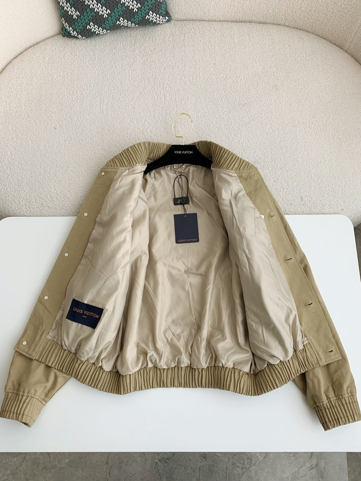 Beige Embroidered Bomber Jacket