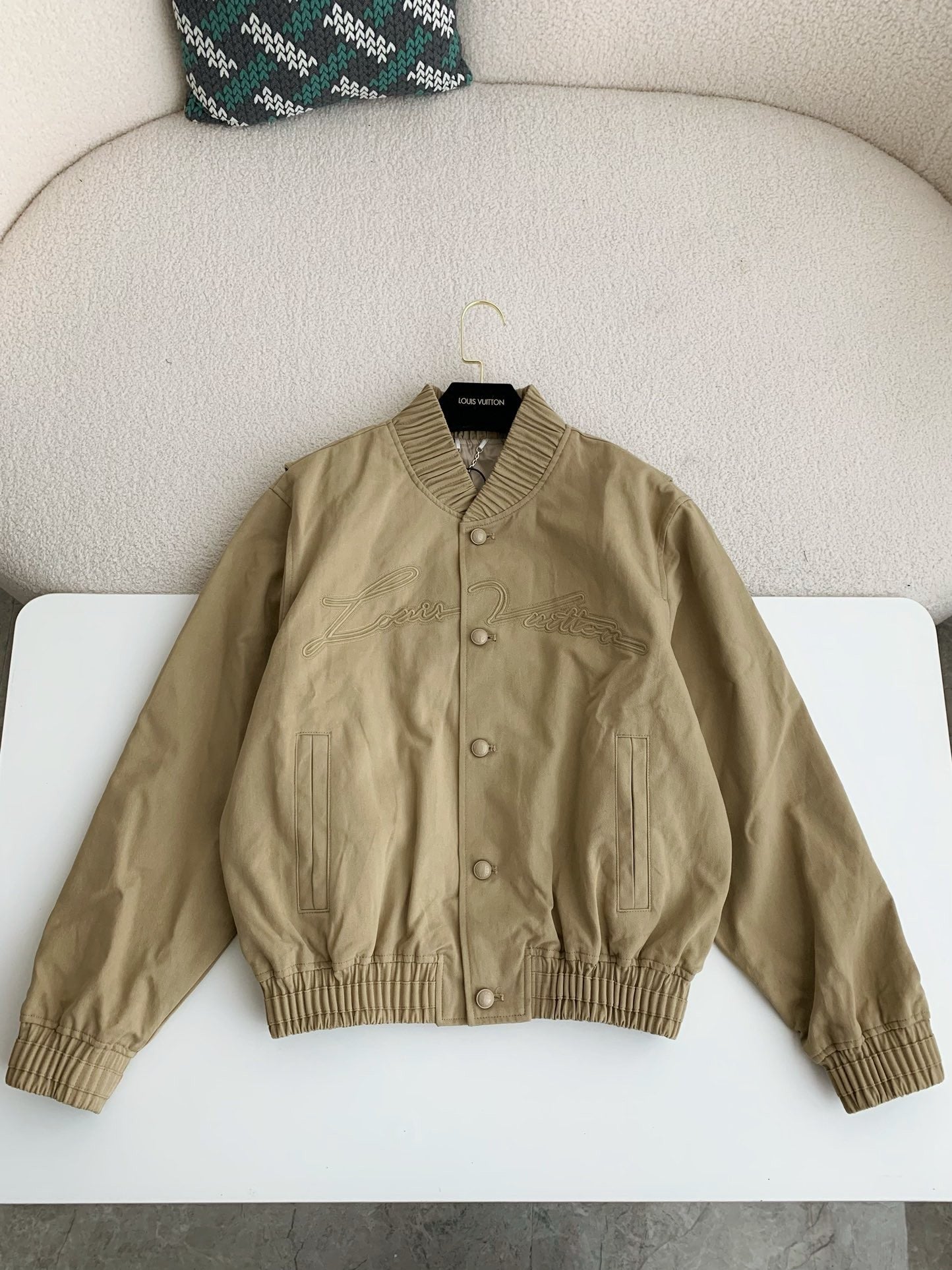 Beige Embroidered Bomber Jacket