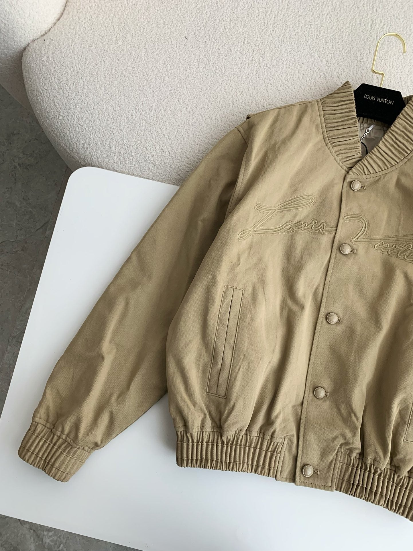 Beige Embroidered Bomber Jacket
