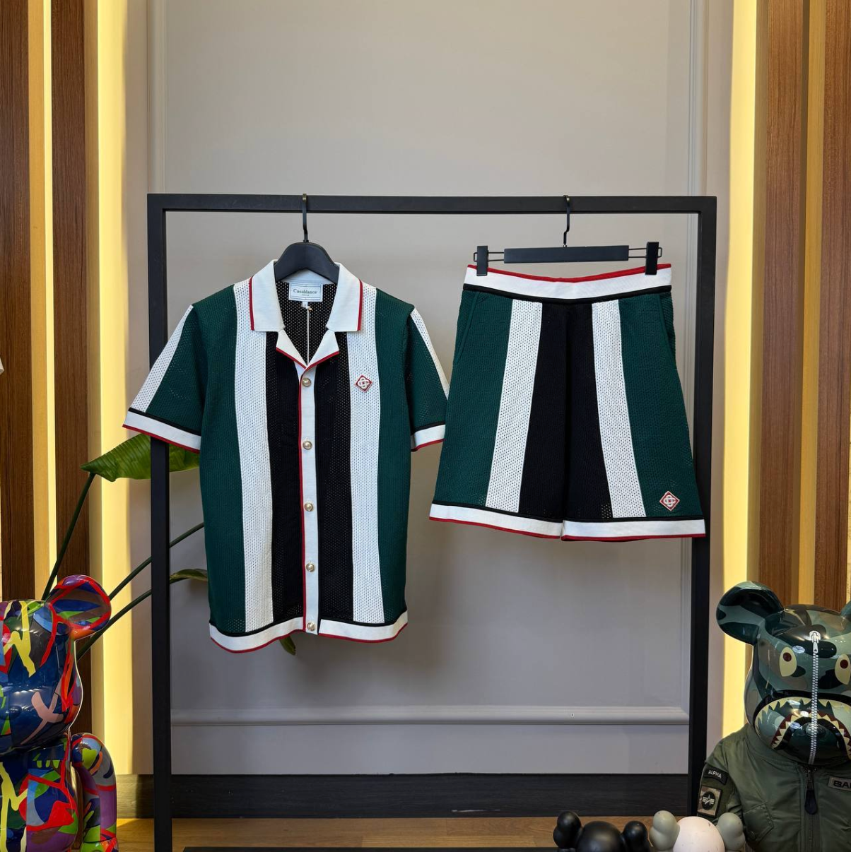 Striped Mesh Shirt & Shorts Set