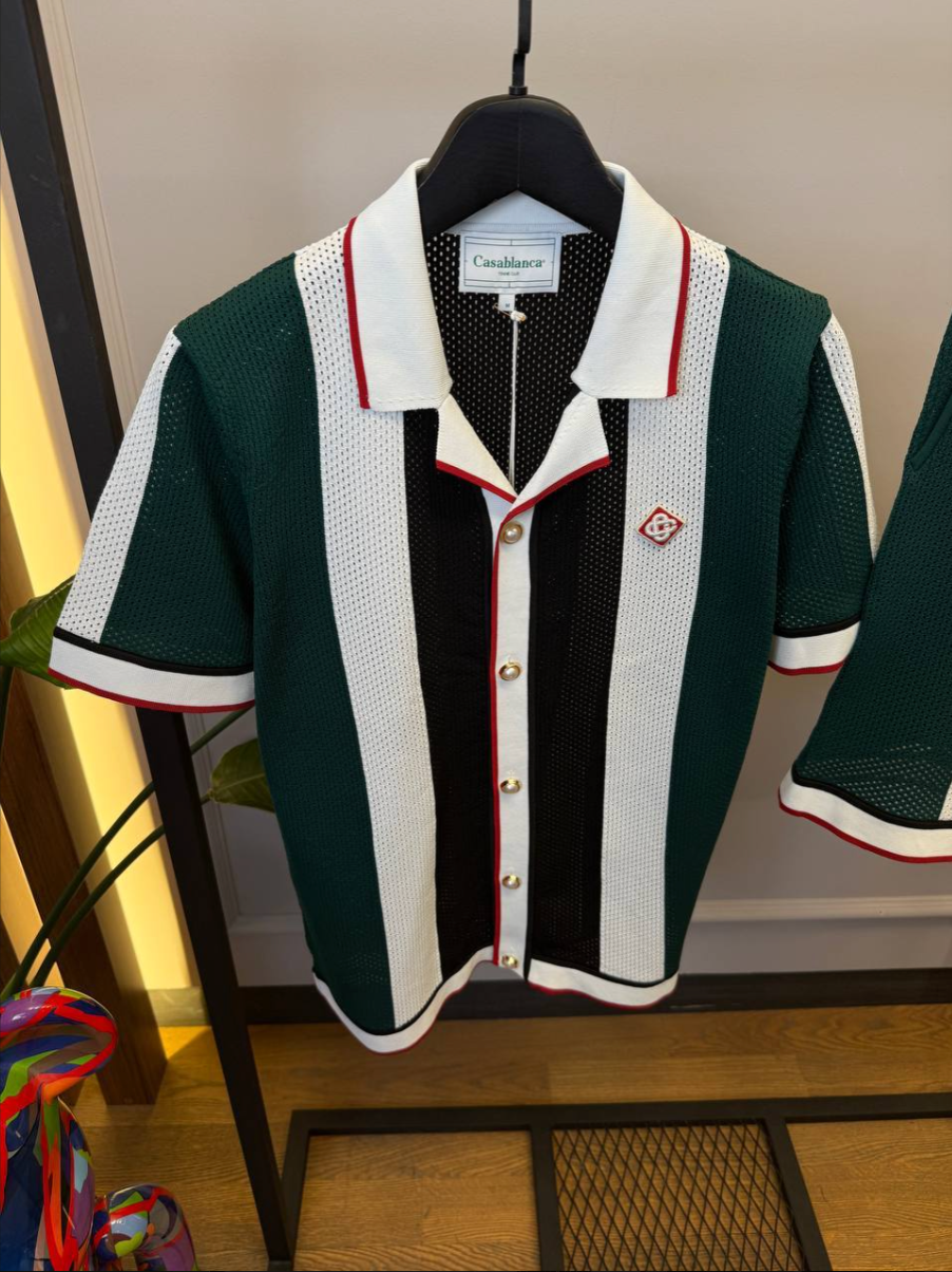Striped Mesh Shirt & Shorts Set