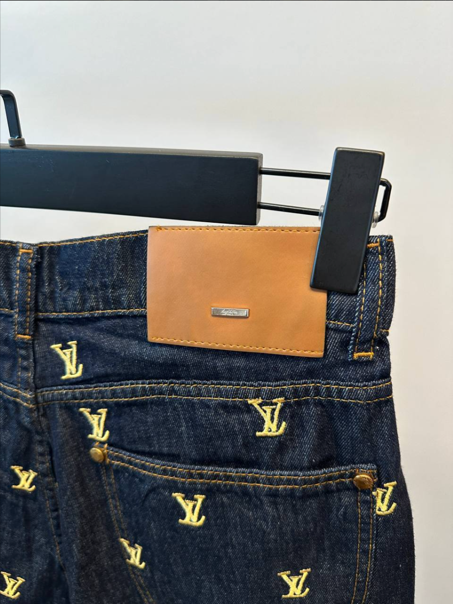 Monogram Embroidered Denim Shirt & Shorts Set