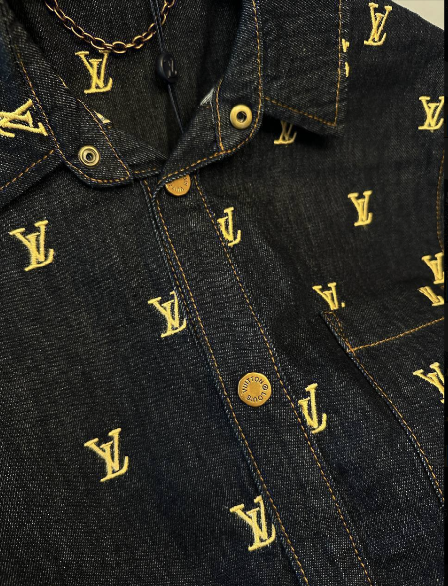 Monogram Embroidered Denim Shirt & Shorts Set