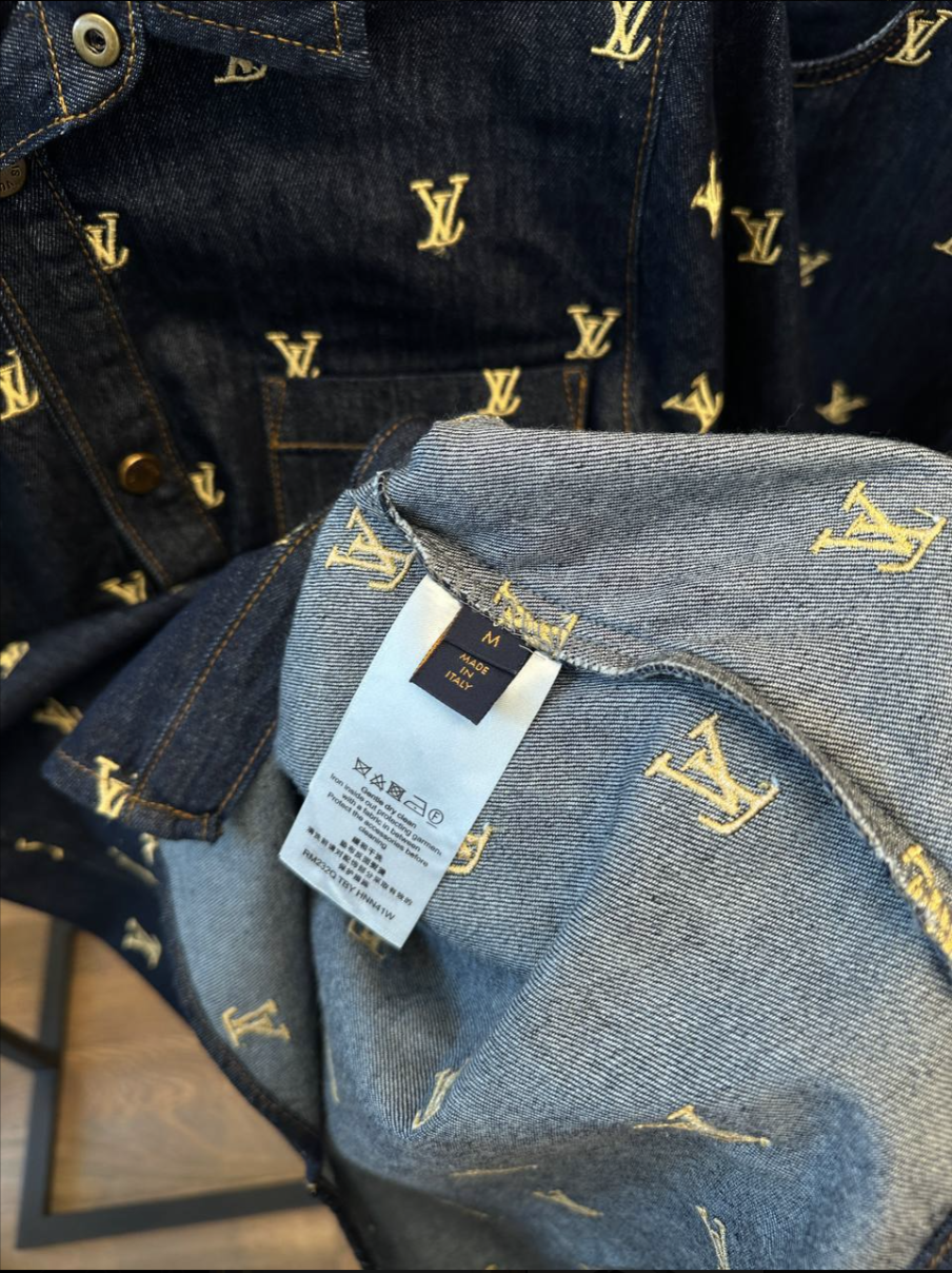 Monogram Embroidered Denim Shirt & Shorts Set