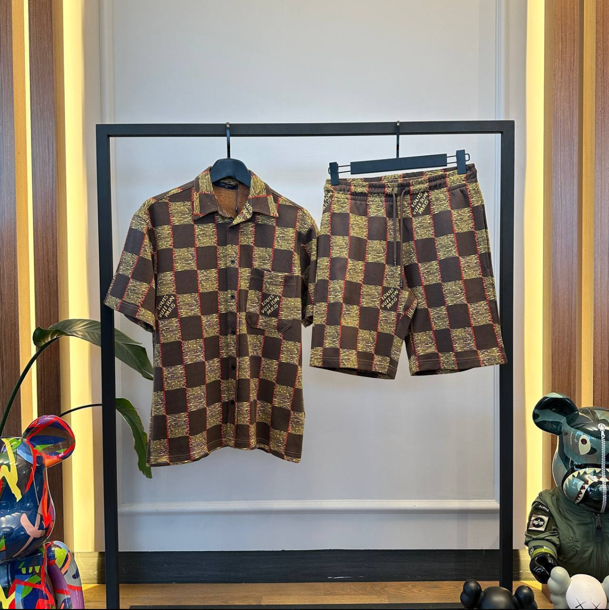 Checkered Pattern Short Sleeve Shirt & Shorts Set