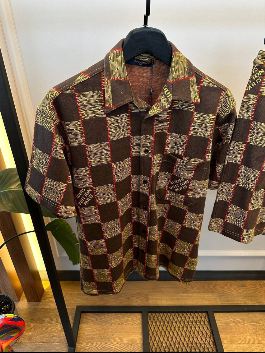 Checkered Pattern Short Sleeve Shirt & Shorts Set
