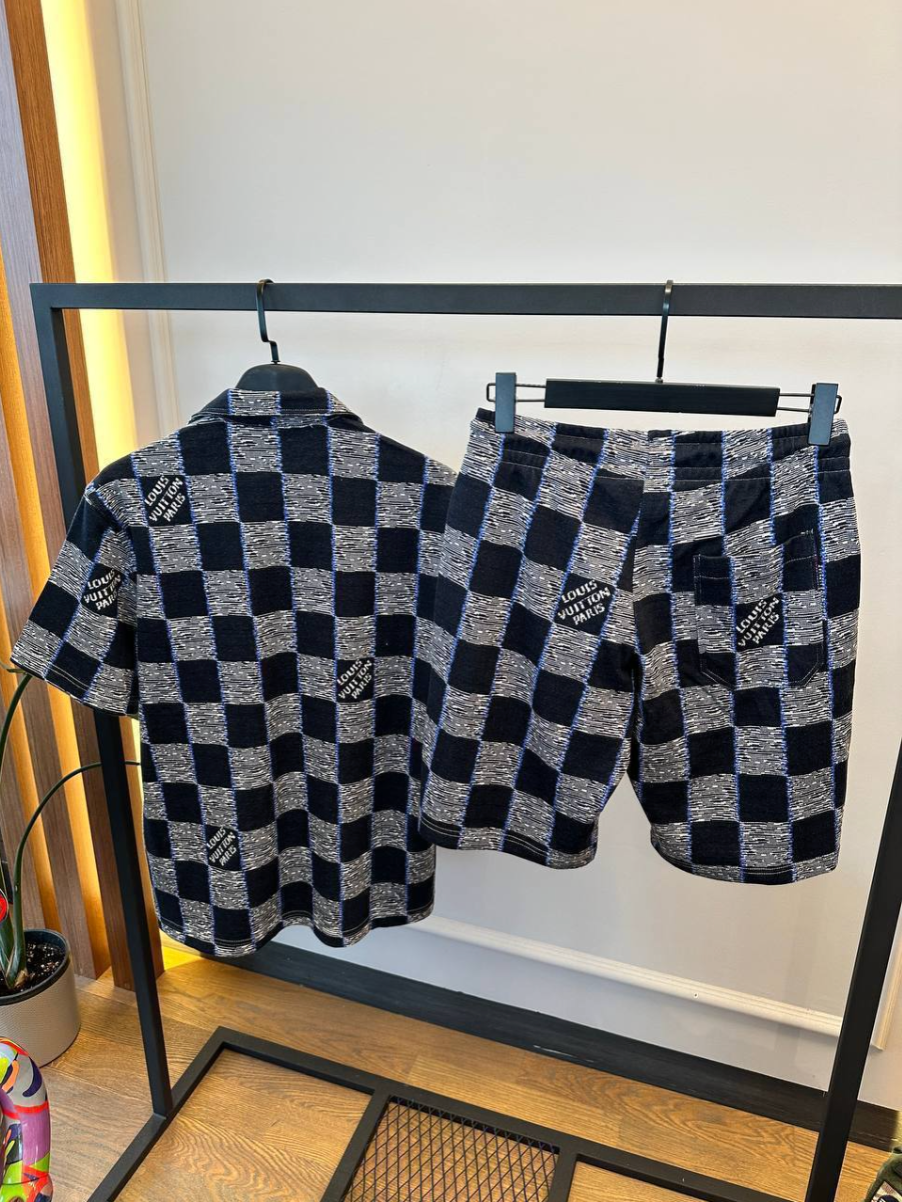 Checkered Pattern Short Sleeve Shirt & Shorts Set