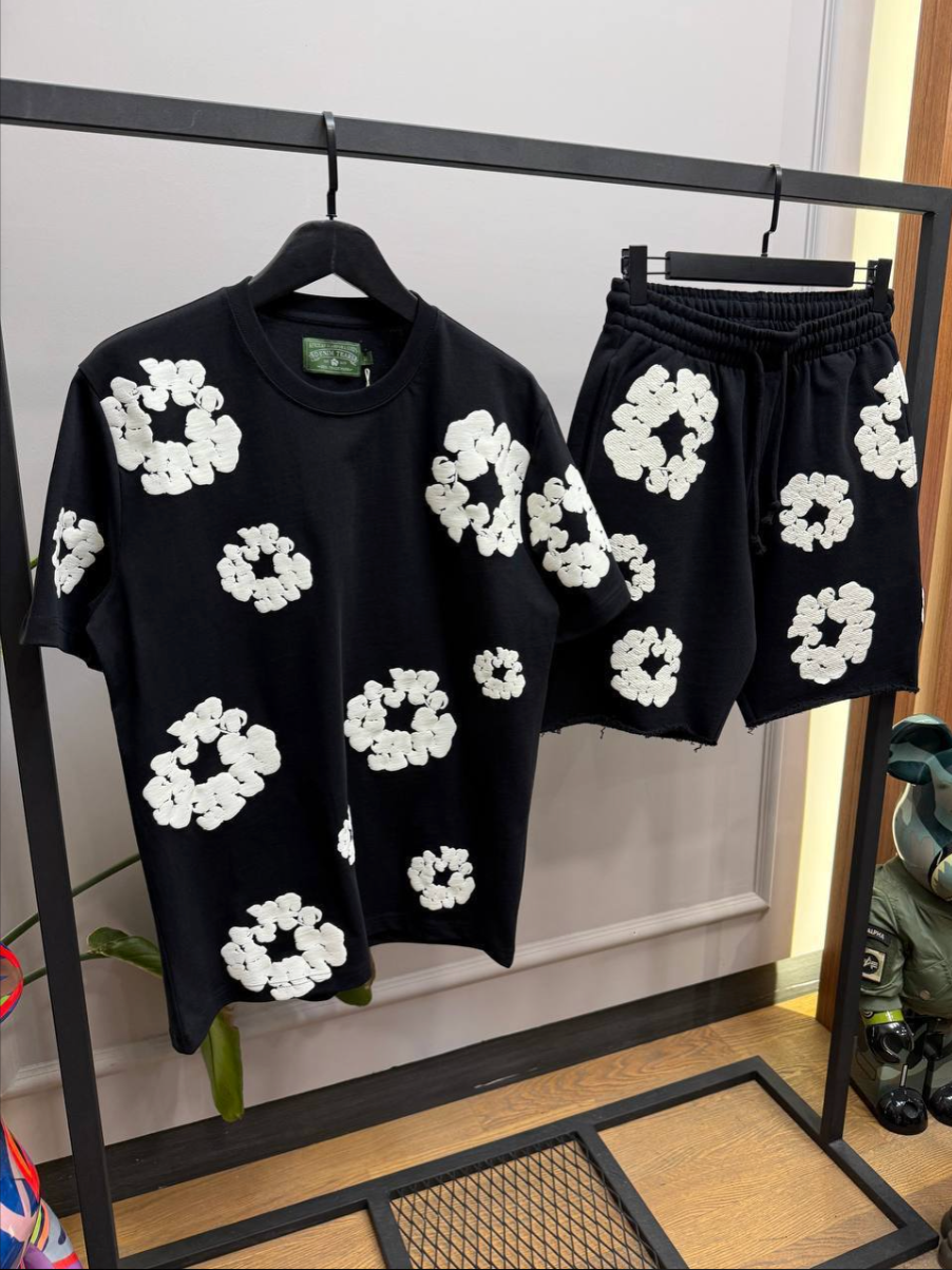 Flower-Print Cotton T-Shirt & Shorts Set