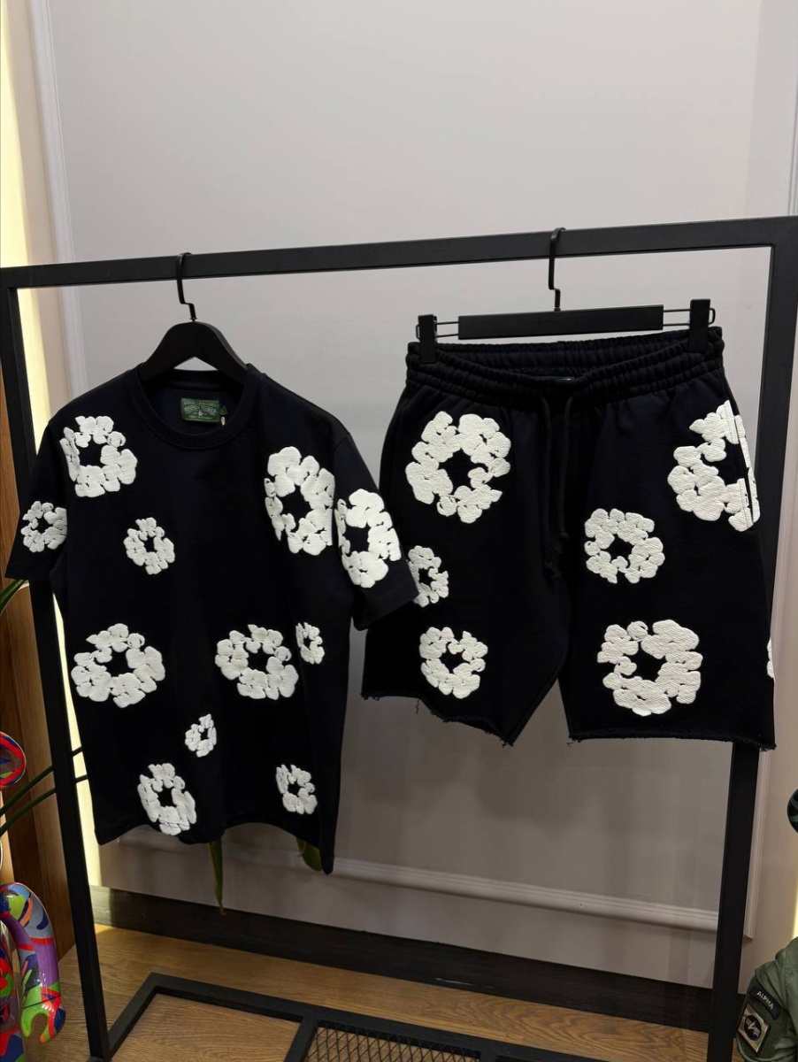 Flower-Print Cotton T-Shirt & Shorts Set