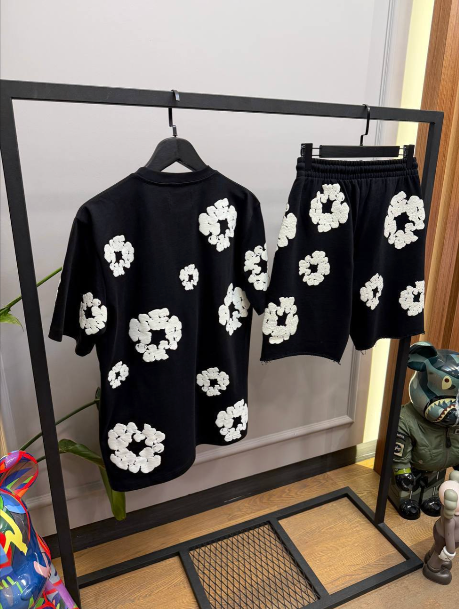 Flower-Print Cotton T-Shirt & Shorts Set