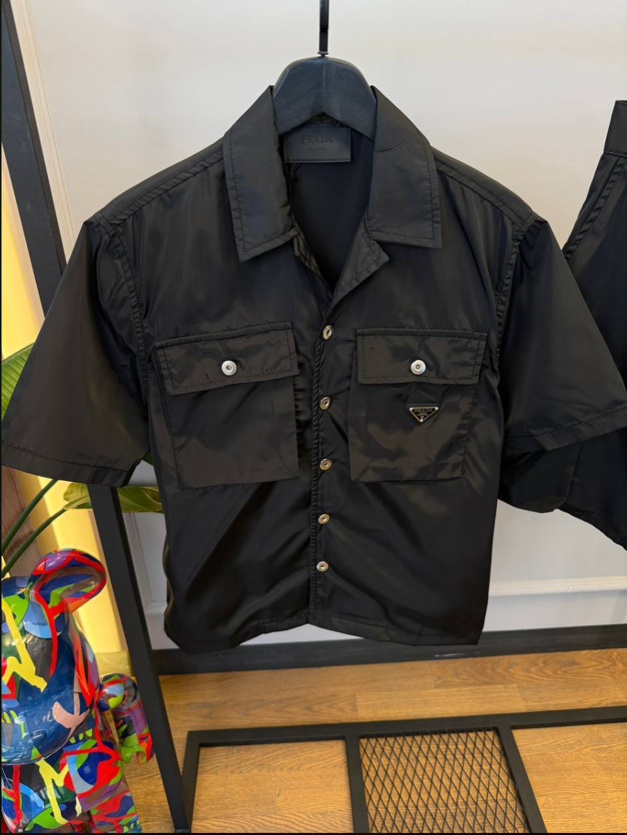 Black Nylon Short Suit Set