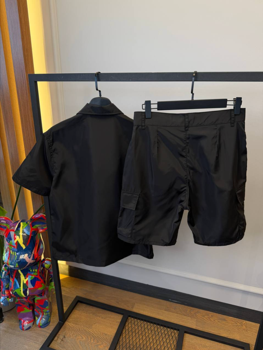 Black Nylon Short Suit Set