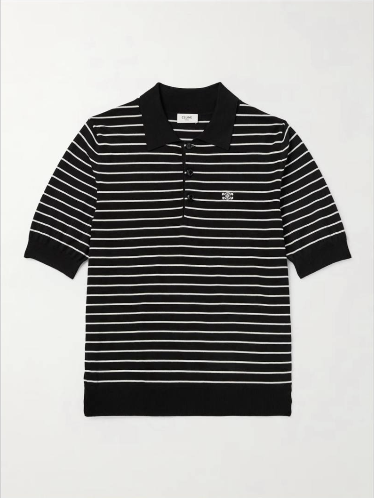 Homme Black Slim-Fit Logo-Embroidered Striped Cotton Polo Shirt