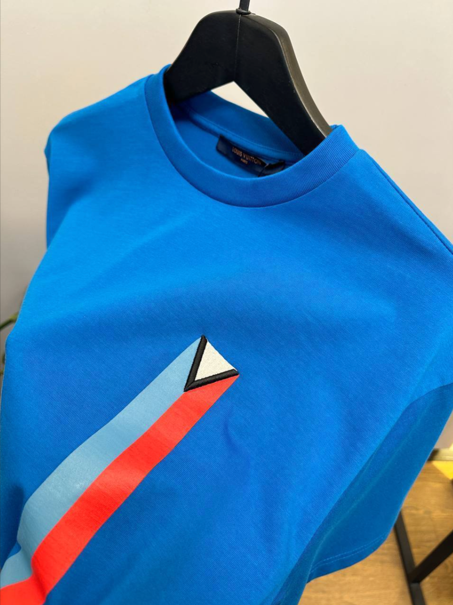 Short-Sleeved Embroidered Cotton T-Shirt – Sax Blue