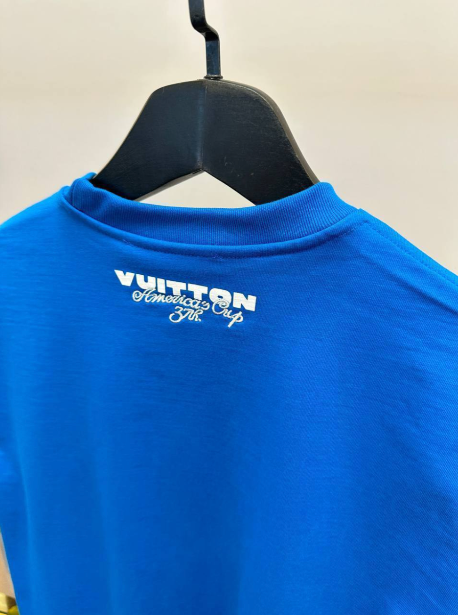 Short-Sleeved Embroidered Cotton T-Shirt – Sax Blue