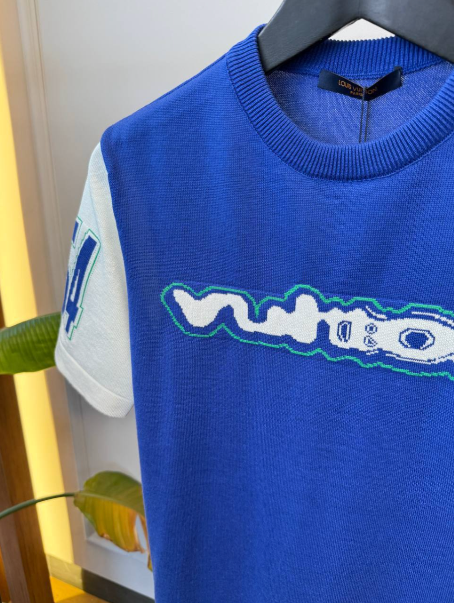 Short Sleeve Cotton Intarsia Crewneck T-Shirt