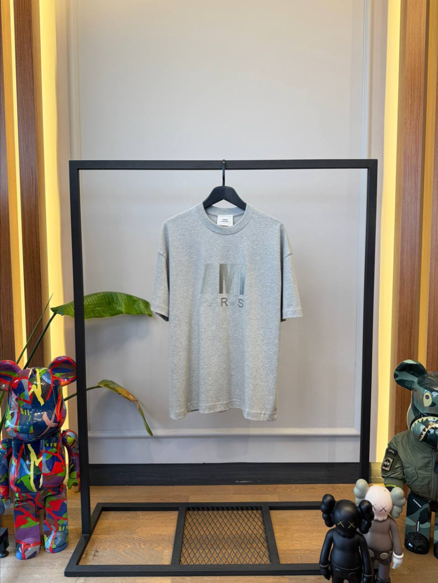 Paris Embroidered Logo Cotton T-Shirt – Gray Mélange