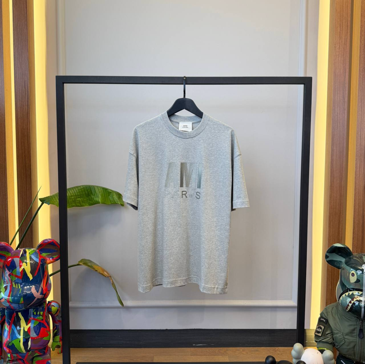 Paris Embroidered Logo Cotton T-Shirt – Gray Mélange