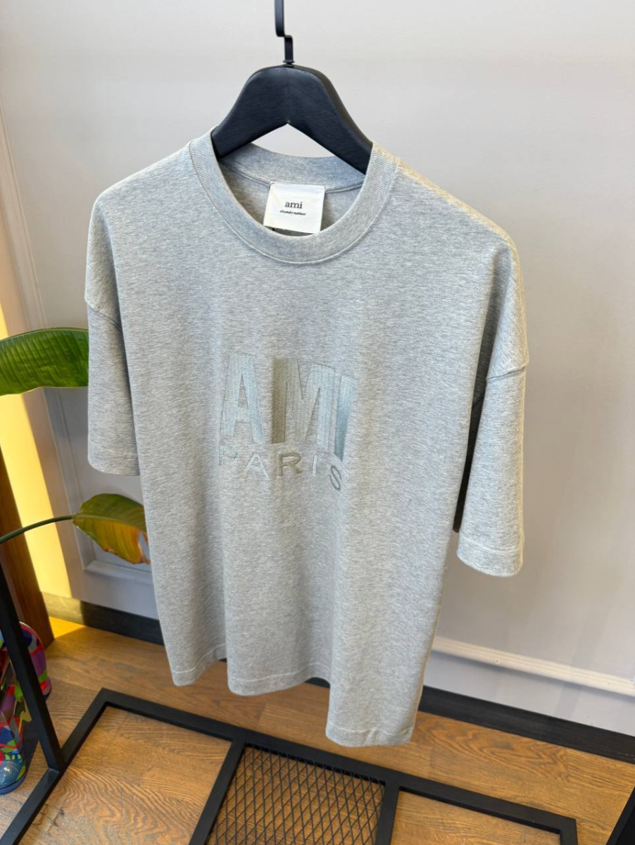 Paris Embroidered Logo Cotton T-Shirt – Gray Mélange