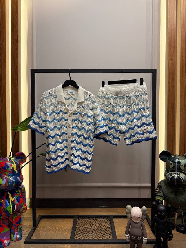 Wavy Gradient Crochet Shirt & Shorts Set