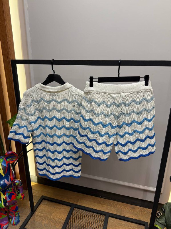 Wavy Gradient Crochet Shirt & Shorts Set