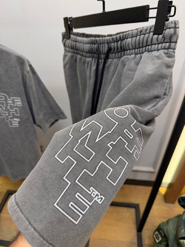 Black Outline Arrow Skate Short-Sleeved Tee & Cotton Shorts Set