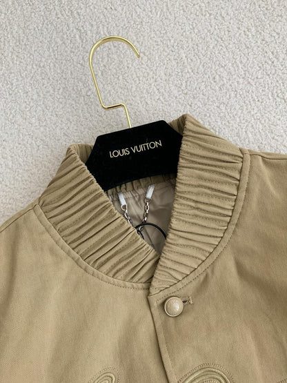 Beige Embroidered Bomber Jacket
