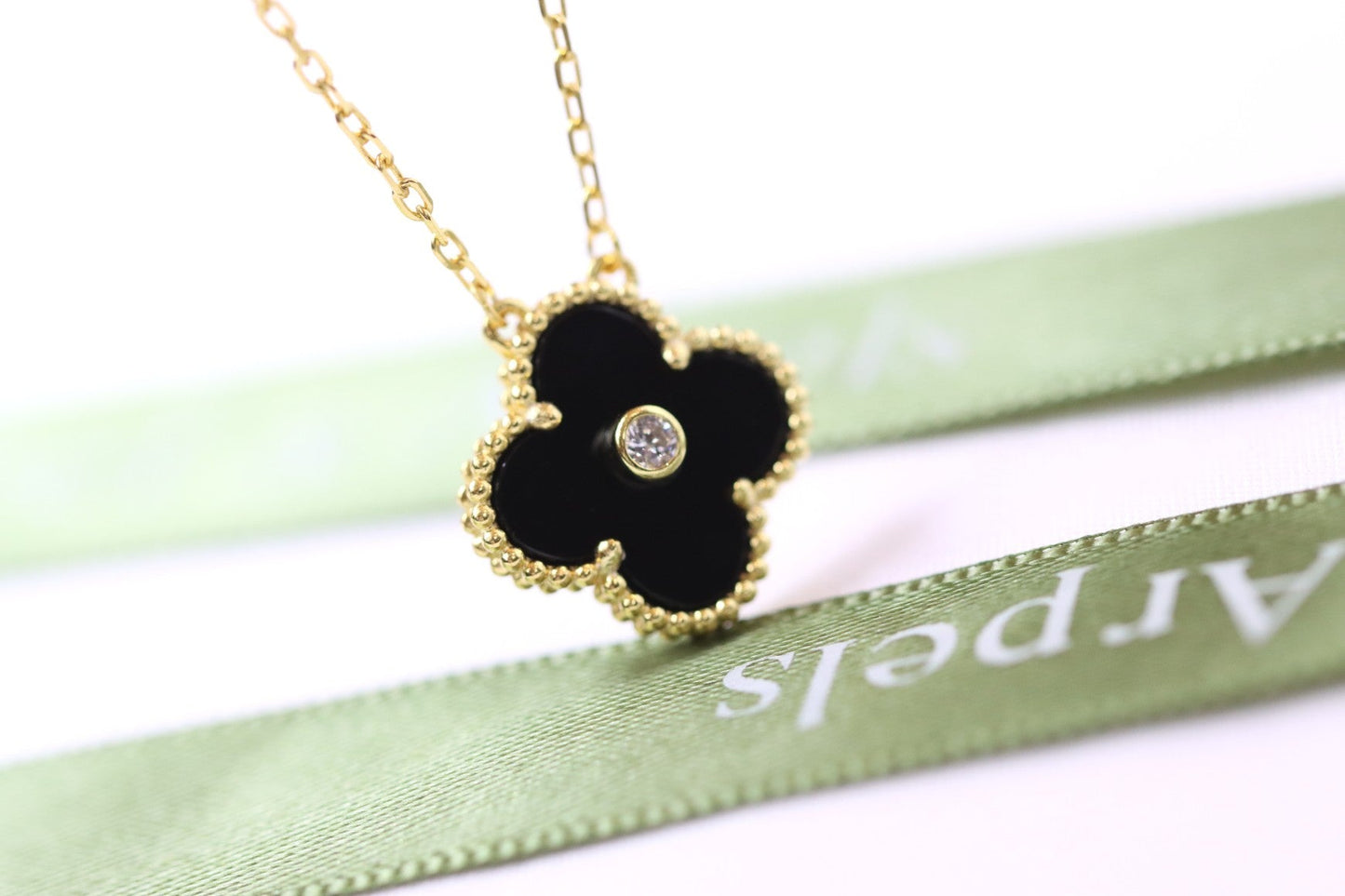 Alhambra Black Onyx Clover Necklace with Center Stone