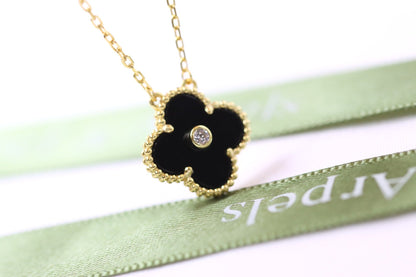 Alhambra Black Onyx Clover Necklace with Center Stone