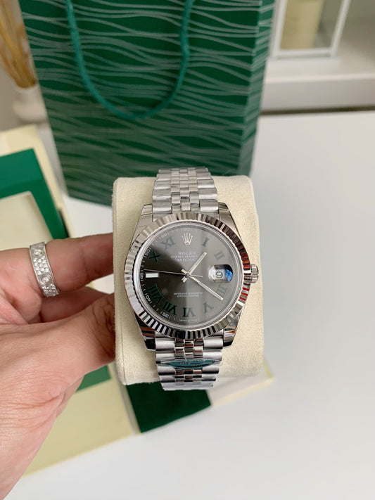 Datejust Style Watch – Dark Grey Dial, Fluted Bezel, 41mm Stainless Steel