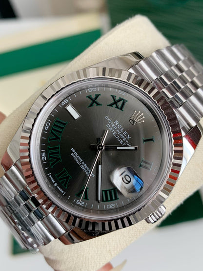 Datejust Style Watch – Dark Grey Dial, Fluted Bezel, 41mm Stainless Steel