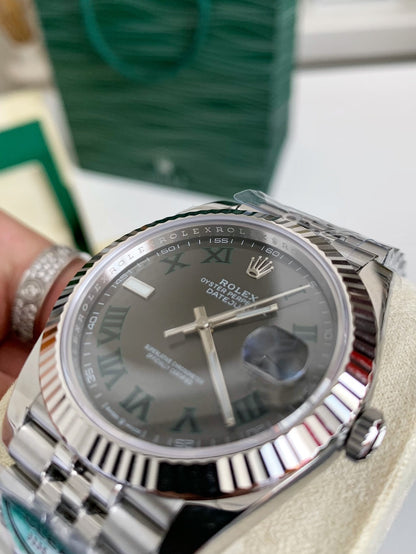 Datejust Style Watch – Dark Grey Dial, Fluted Bezel, 41mm Stainless Steel