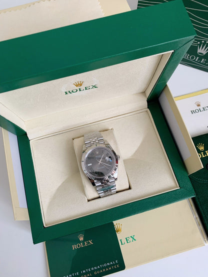 Datejust Style Watch – Dark Grey Dial, Fluted Bezel, 41mm Stainless Steel