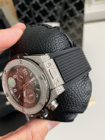 Full Diamond Chronograph V2 – Sapphire Mirror, Rubber Strap, Modified 7750 Movement