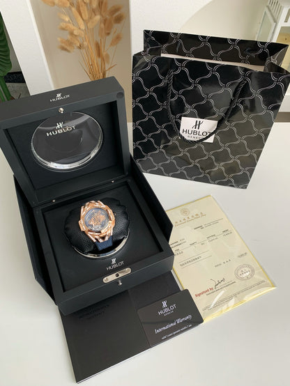 Tattoo Chronograph 45mm – Rose Gold Geometric Bezel, Skeleton Dial, Fluororubber Strap
