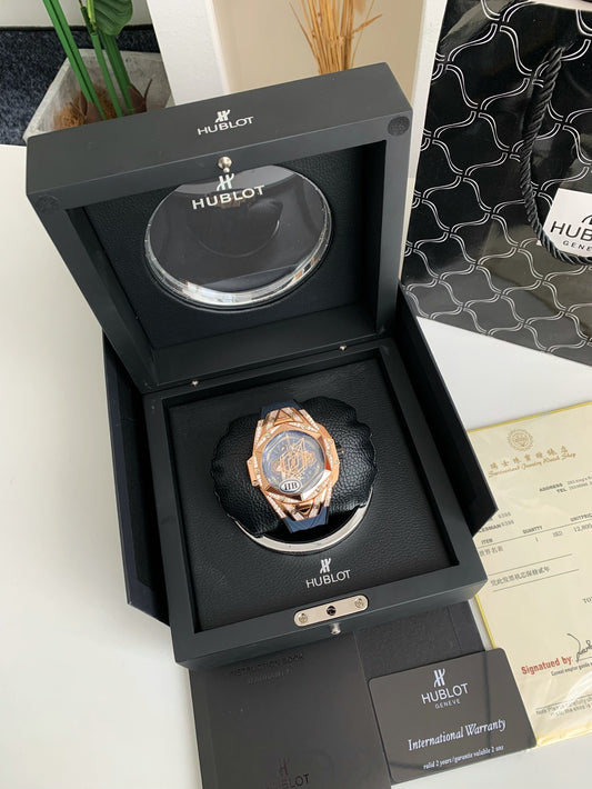 Tattoo Chronograph 45mm – Rose Gold Geometric Bezel, Skeleton Dial, Fluororubber Strap