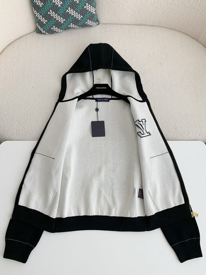 Black Hoodie Inlaid Flower Jacket