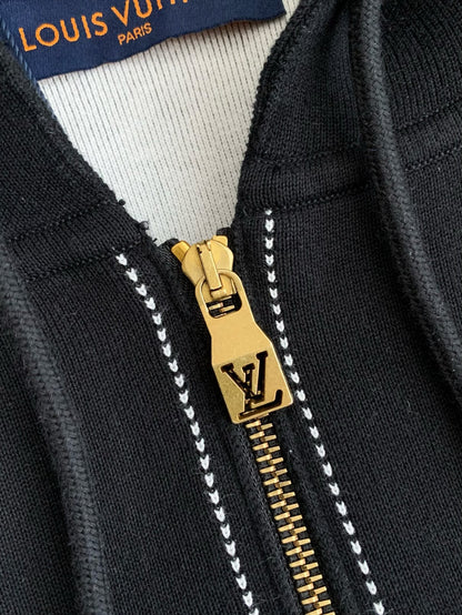 Black Hoodie Inlaid Flower Jacket