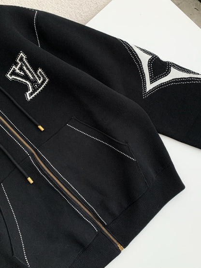 Black Hoodie Inlaid Flower Jacket