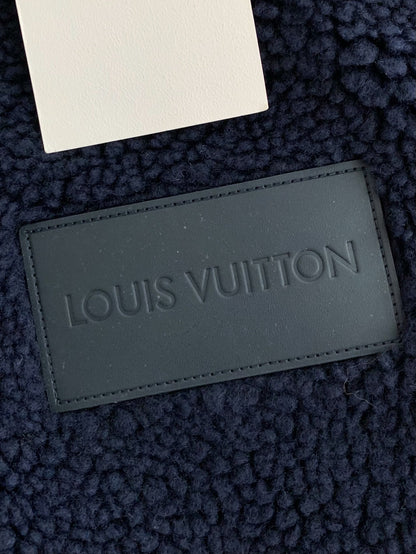Embossed Logo Fleece Jacket – Navy Blue Zip-Up Style