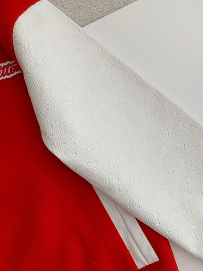 Red & White Flower Embroidered Varsity Jacket